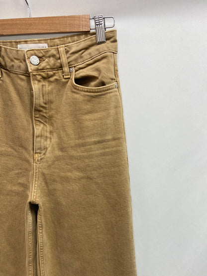 MANGO. Mustard denim wide-leg trousers, size 38