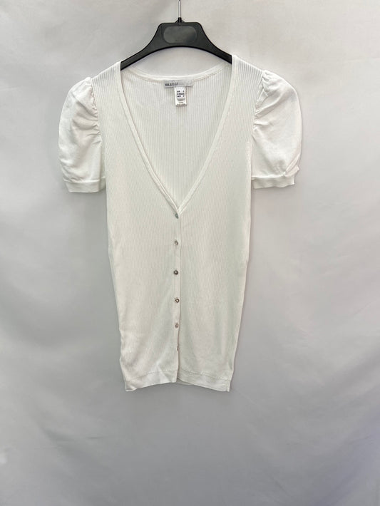 MANGO.Camiseta blanca canalé mangas T.s