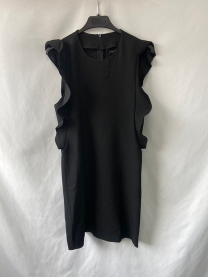 ZARA.Vestido negro volantes T.XS