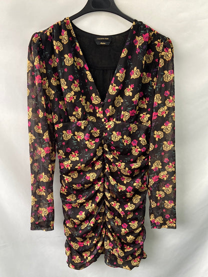 COLOURFUL REBEL vestido corto negro fruncido T.m