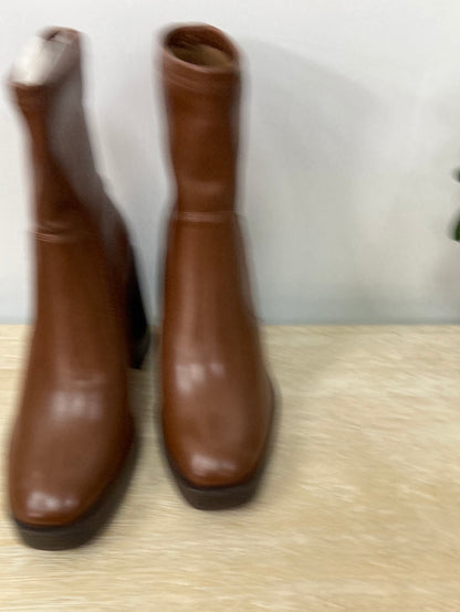 STRADIVARIUS.Botines polipiel marrones tacón T.37