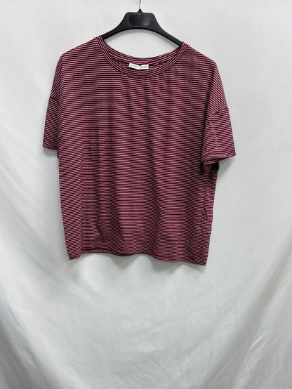 ZARA. Camiseta burdeos rayas T.s