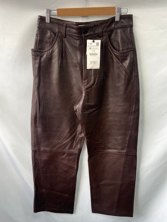 ZARA.Pantalones marrones piel T.M