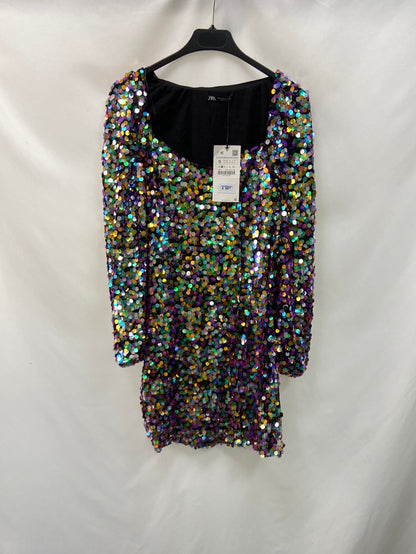 ZARA.Vestido corto lentejuelas T.S