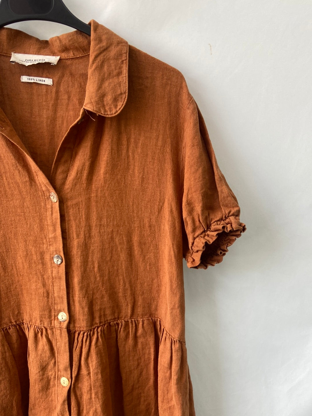ZARA.Vestido camisero Lino T.M