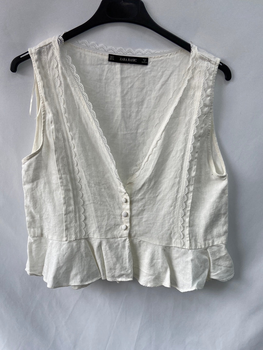 ZARA.Top beige Lino encaje T.S (Tara)
