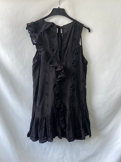 ZARA.Vestido negro troquelado bordado T.S