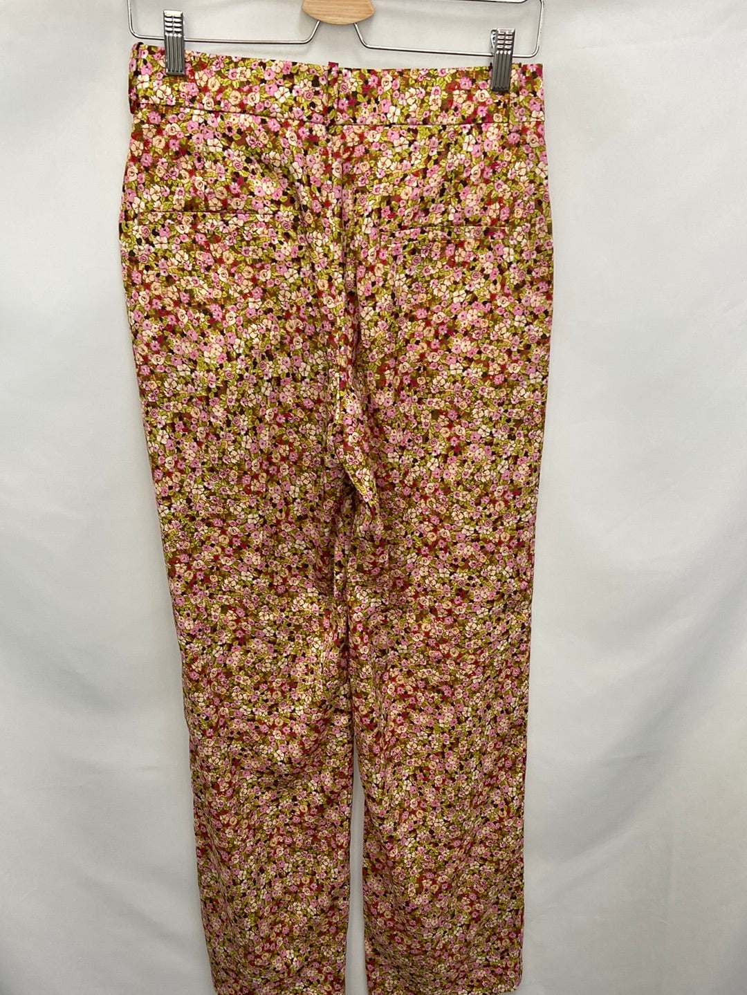 ZARA.Pantalones anchos rectos vestir flores t.s