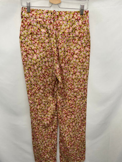 ZARA.Pantalones anchos rectos vestir flores t.s