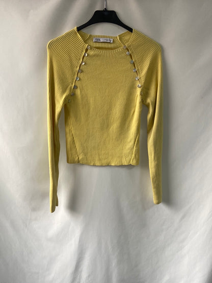 ZARA.Jersey amarillo punto botones T.M