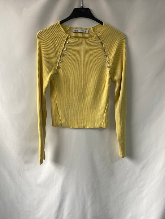 ZARA.Yellow button knit sweater TM