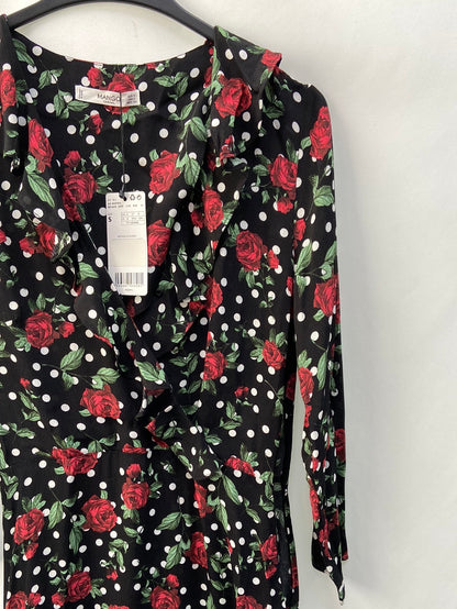 MANGO. Vestido negro flores T.S