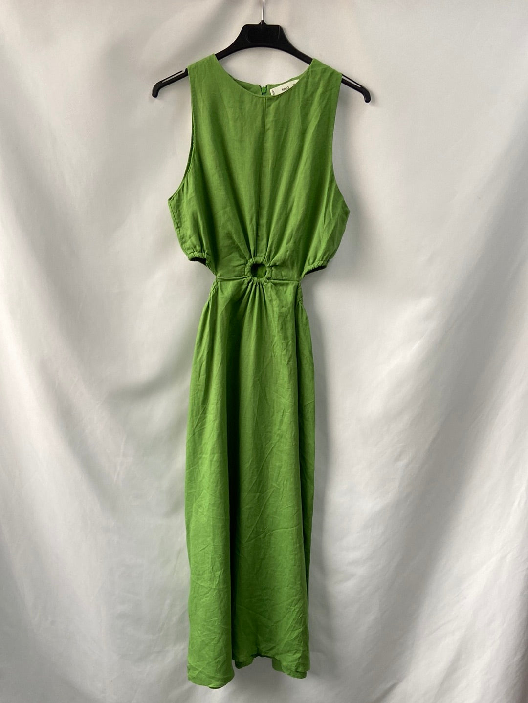 MANGO.Vestido verde cut outs T.s