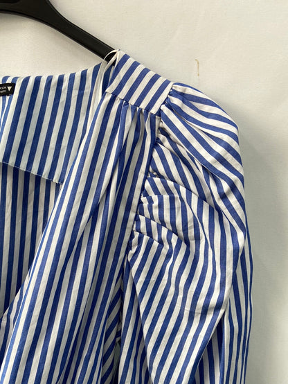 ZARA.Blusa rayas cinturón y mangas abullonadas T.S