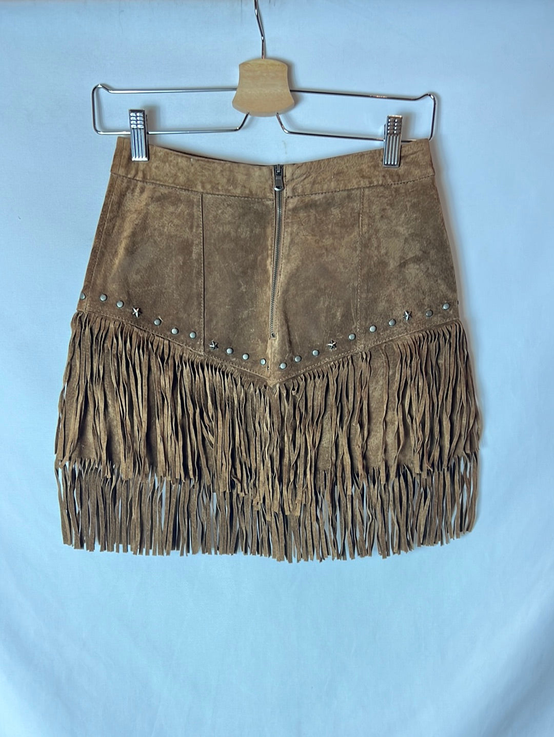 ZARA. Falda piel flecos T.xs