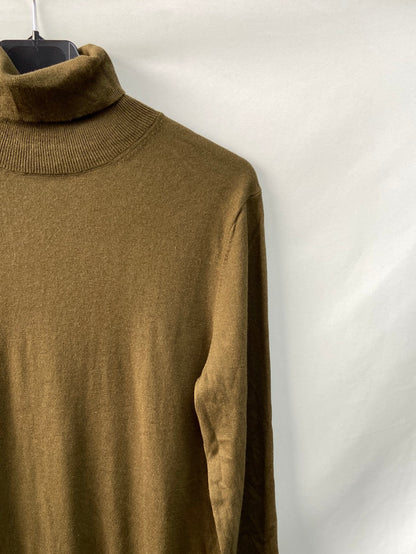 MASSIMO DUTTI. Jersey cuello vuelto punto fino verde botella  T.l