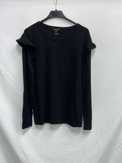 MASSIMO DUTTI. Jersey negro volantes T.m