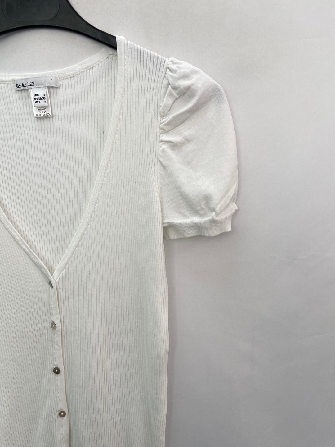 MANGO.Camiseta blanca canalé mangas T.s