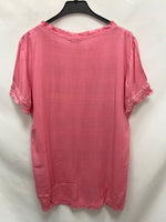 IRIS.Camiseta doble textura rosa lentejuelas T.XL