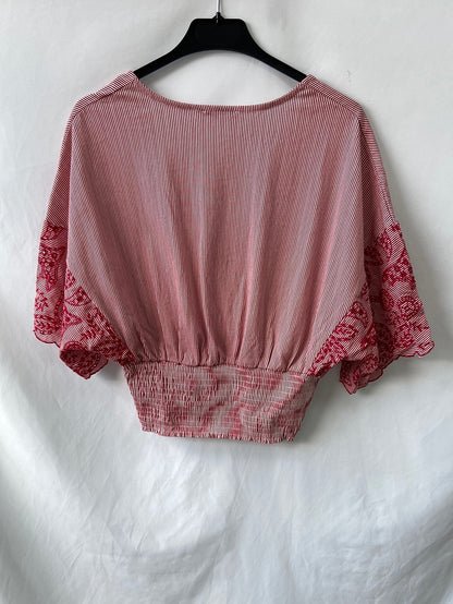 ZARA.Top rayas bordado T.S