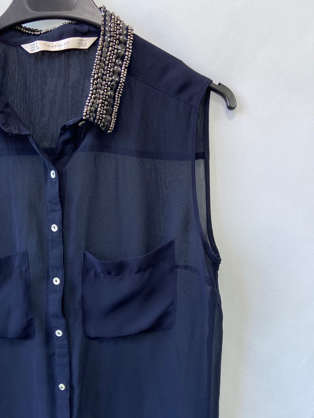 ZARA.Blue rhinestone blouse TS