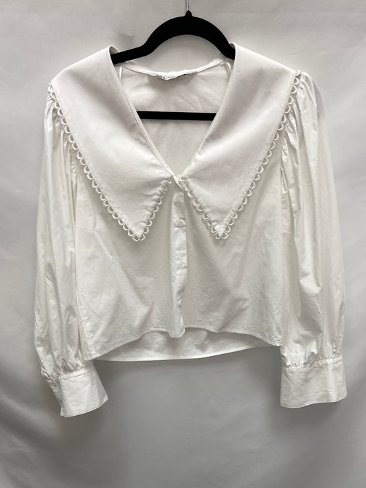 ZARA.Blusa blanca cuello oversized T.XS