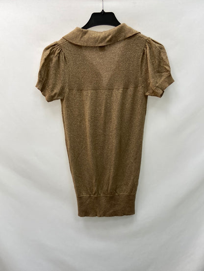 MANGO.Top punto beige hilos dorados T.S