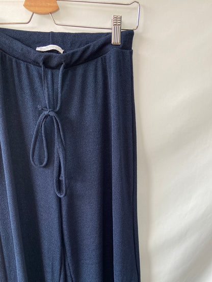 ZARA.Pantalones anchos punto azul T.s