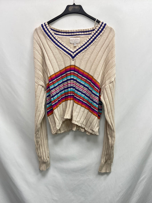 PULL&amp;BEAR.Beige ribbed striped sweater TL (s/m)