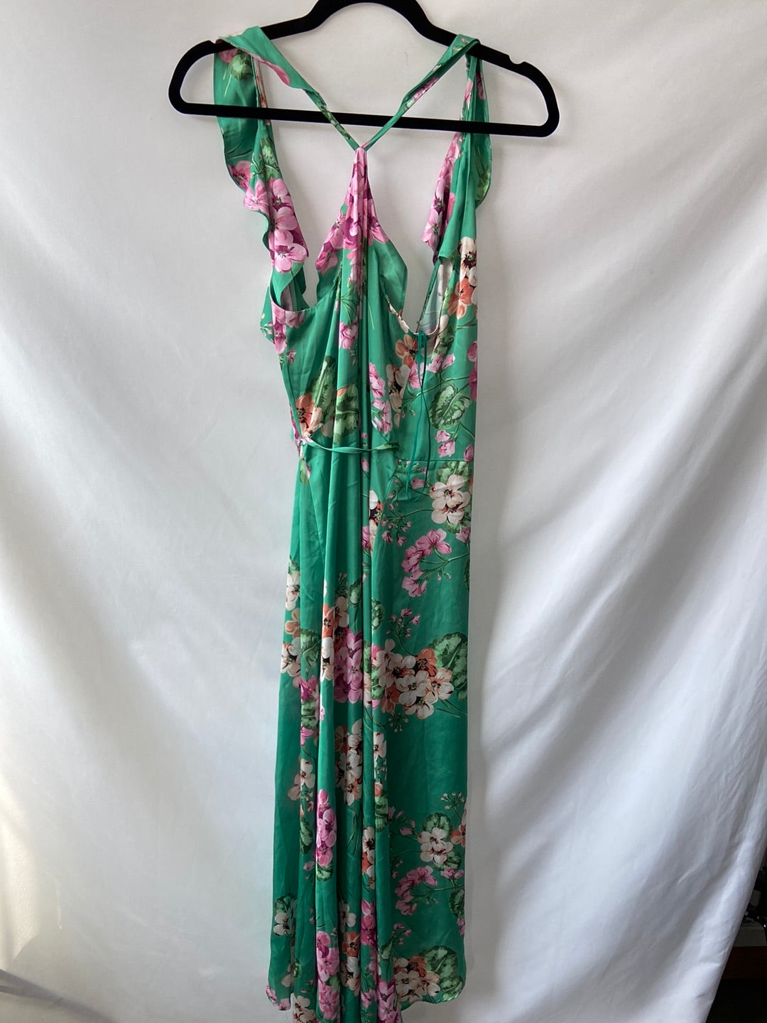 MANGO.Vestido largo verde flores cruzado T.S