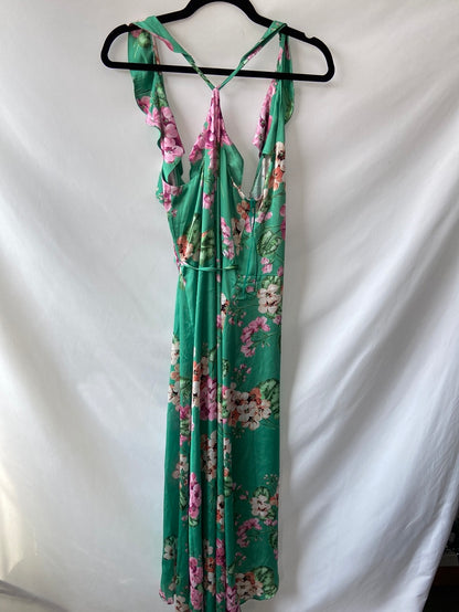 MANGO.Vestido largo verde flores cruzado T.S