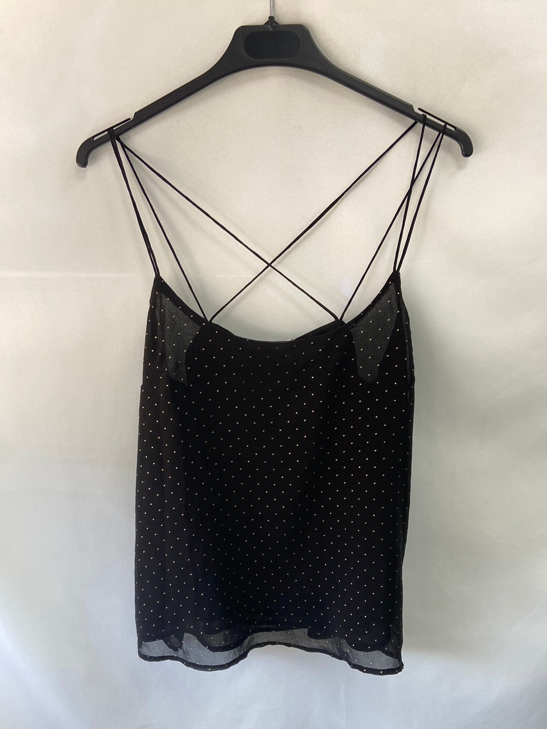 LEFTIES. Black top with mini gold studs.