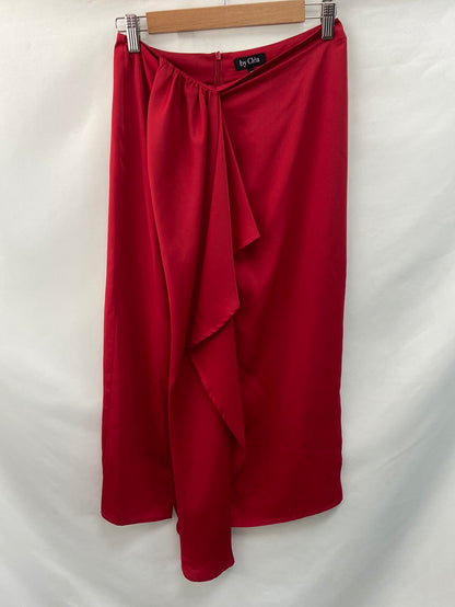 BY CLÉA. Red ruffle midi skirt (36,38,40)