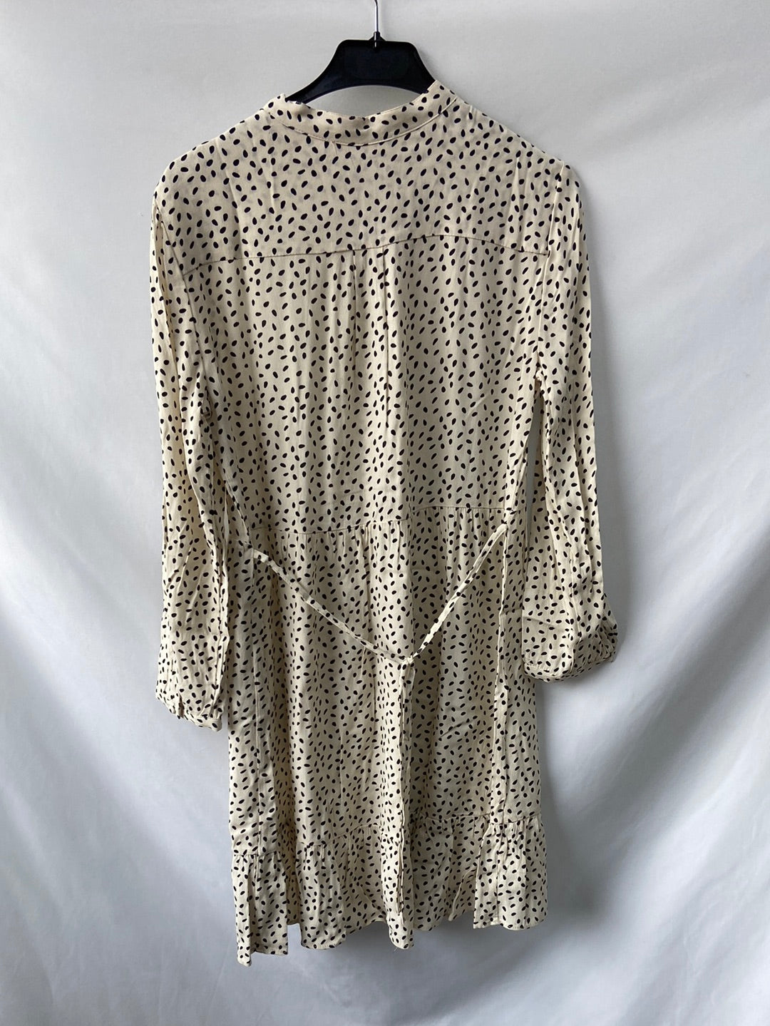 MANGO.Vestido beige topos T.XS