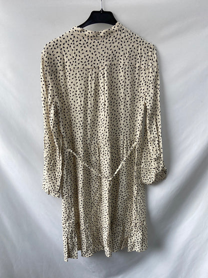 MANGO.Vestido beige topos T.XS