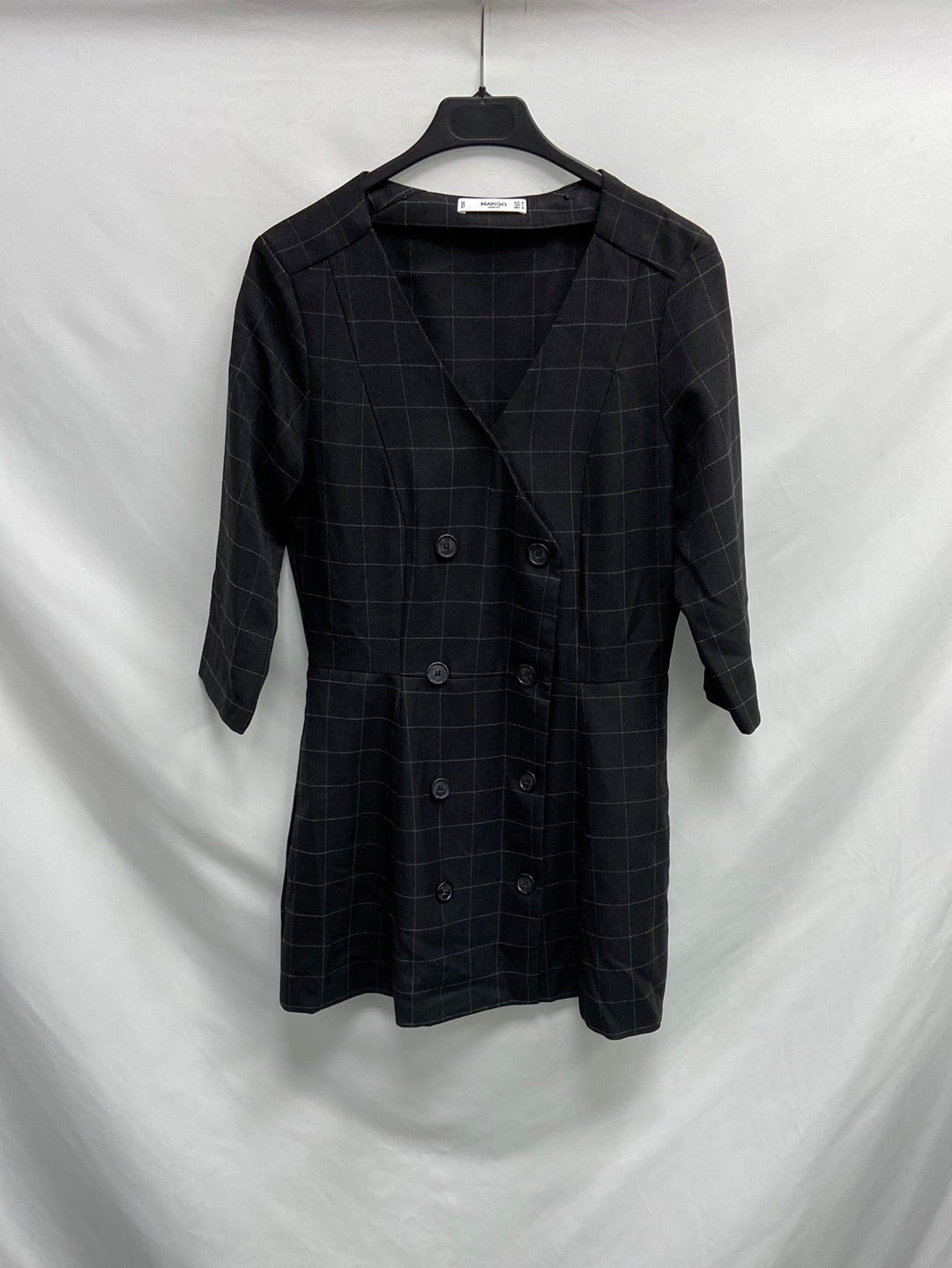 MANGO. Vestido negro cuadros T.m