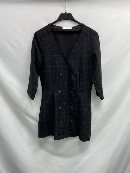 MANGO. Vestido negro cuadros T.m