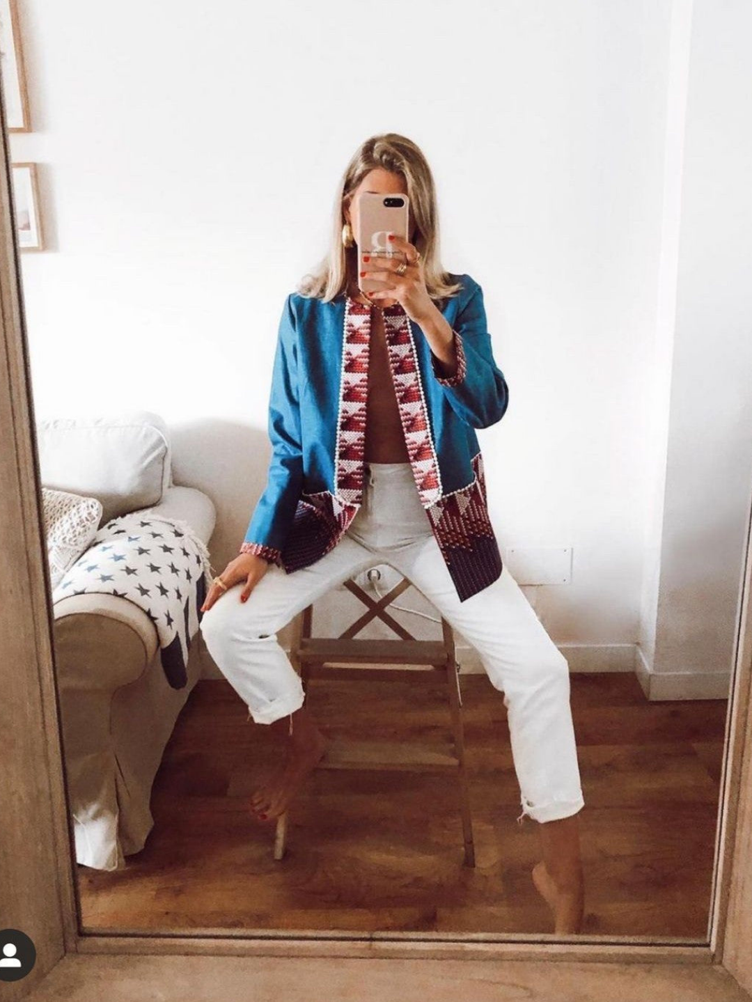 NOMADI DELUXE. Chaqueta azul estampada T.s